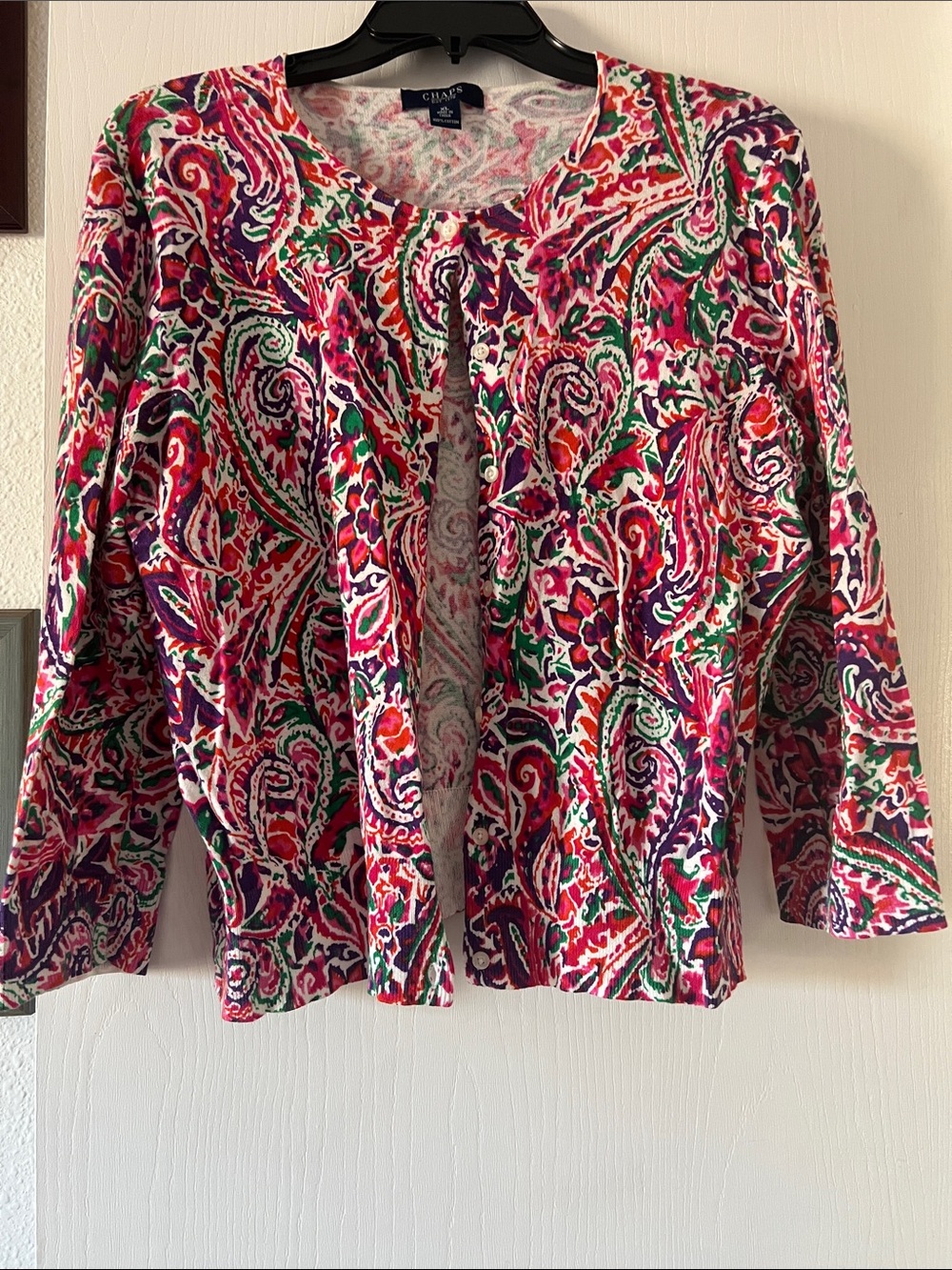 Chaps Multicolor Paisley Button-Front Cardigan - Pink, Green, Purple
